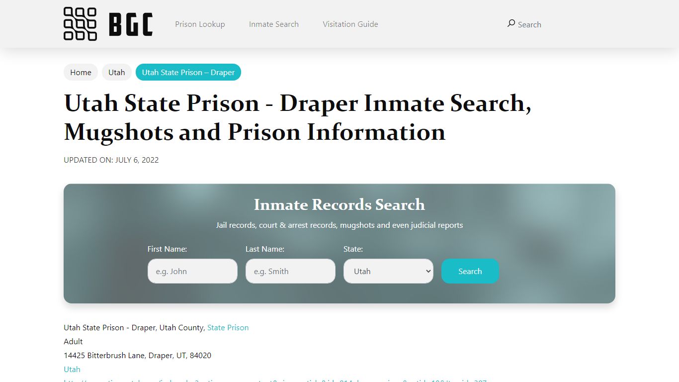 Utah State Prison - Draper Inmate Search, Mugshots ...